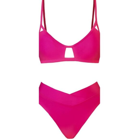 20.🆕Medium Cupshe NWT Bralette & V-Front High Waist Pink Bikini Set - Picture 2 of 3